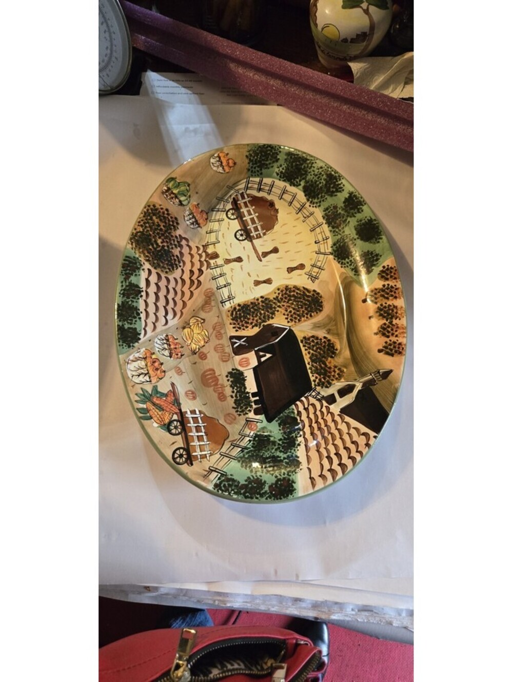 WCL Serving Platter Turkey Thanksgiving Oval Tray Pumpkin Country Farm 18 3/4” L